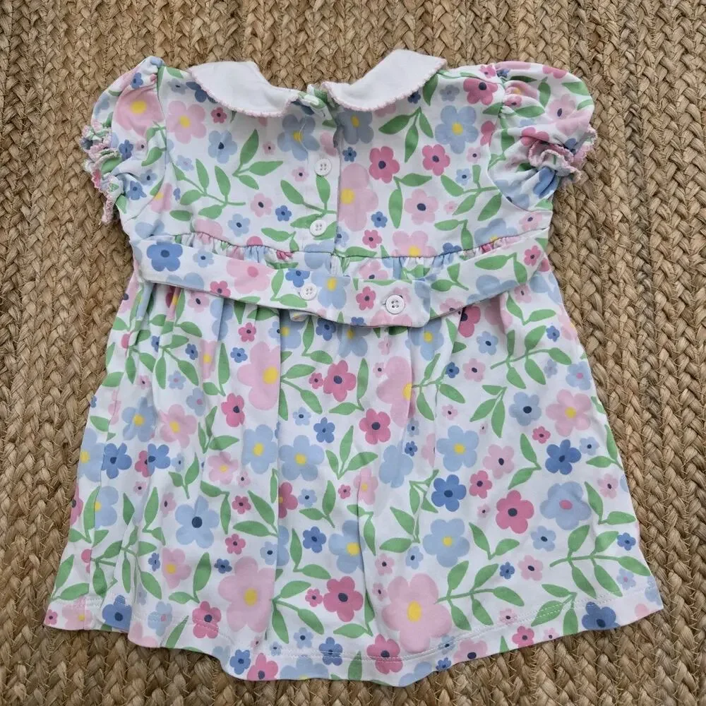 Girls Marco &Lizzy Floral 2 piece Outfit Ruffles Flowers Smocked Pima Cotton 24m